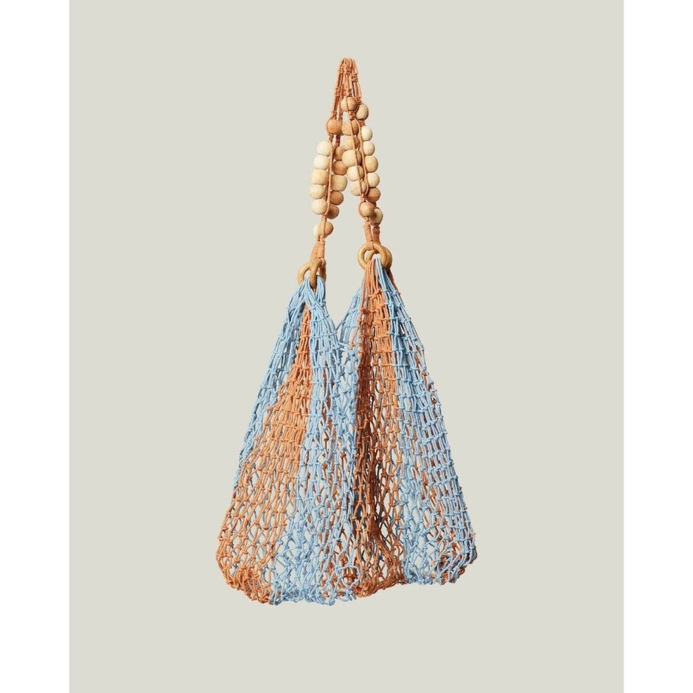 L*SPACE Urbano Bag Chestnut & Peri Blue Market Blogger Net Woven OS $170 - Picture 3 of 8
